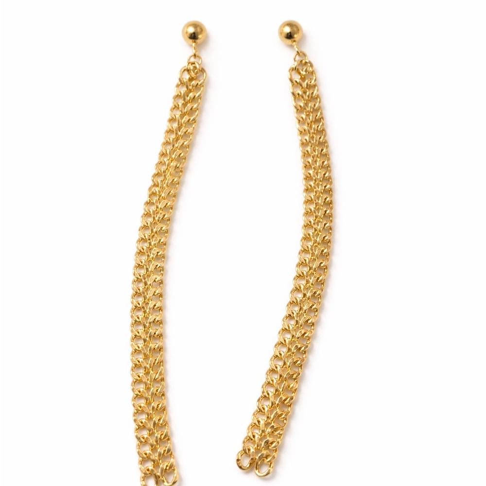 Authentic K18 Yellow Gold Chain Drop Earrings - Heartbiz style Japan Made